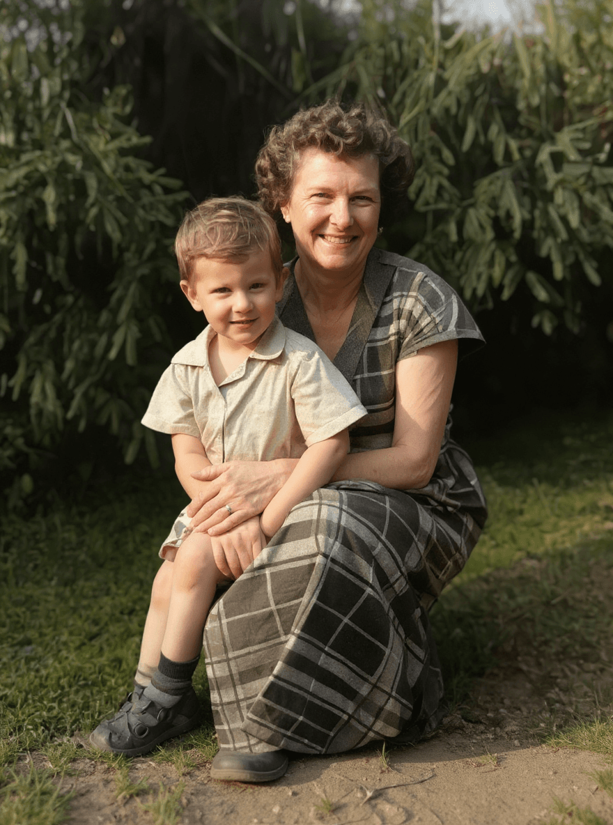 Restored family photo after AI enhancement