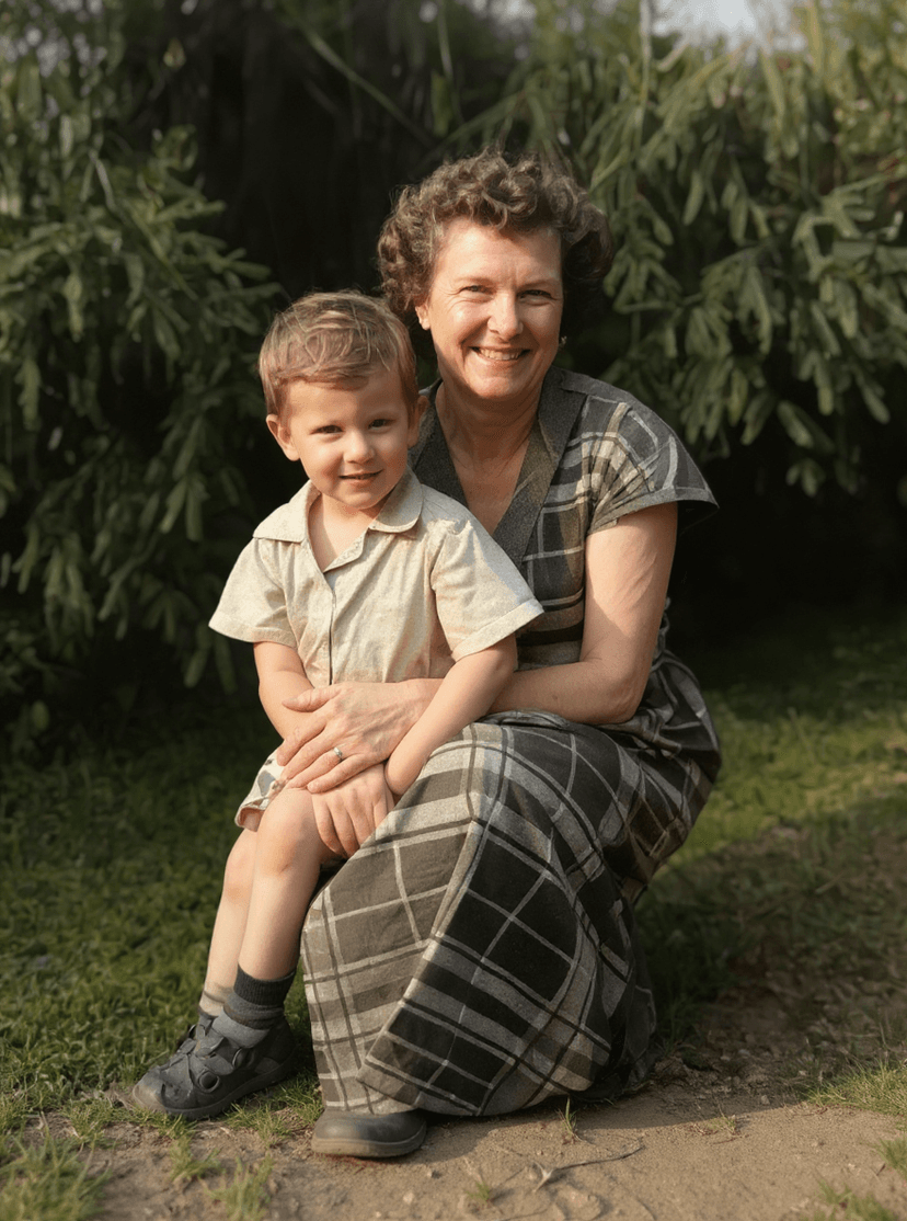 Restored family photo after AI enhancement